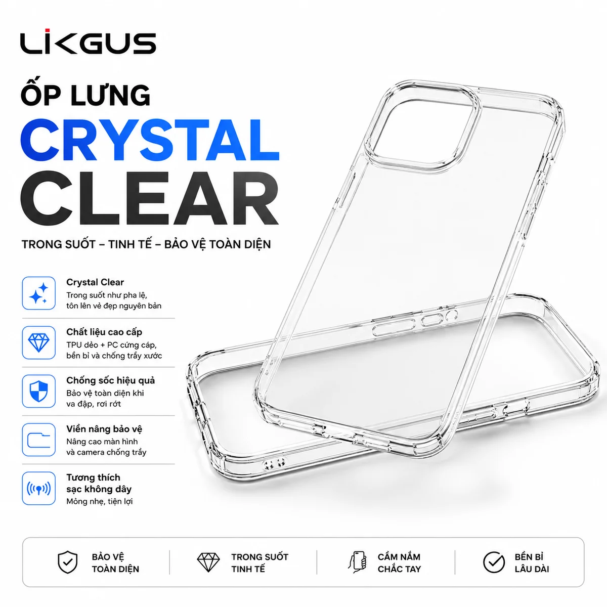 Ốp Lưng Likgus Crystal Clear dành cho iPhone