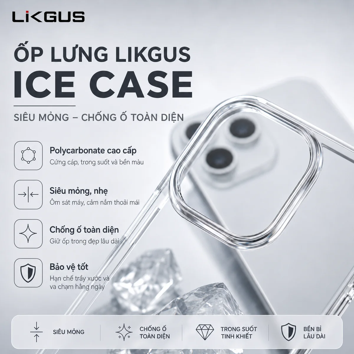 Ốp Lưng Likgus Ice Case Clear dành cho iPhone